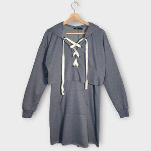 Fate Hoodie Dress MEDIUM Gray Raw Hem Athleisure